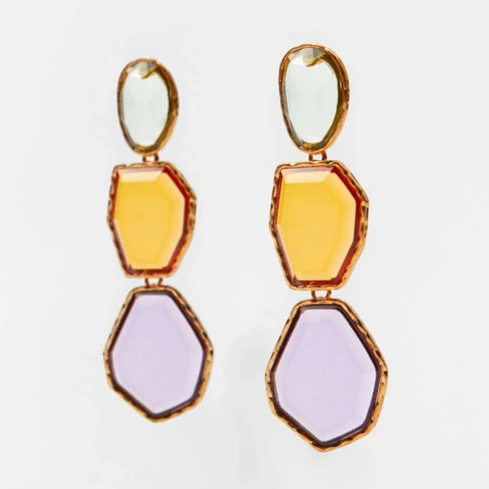 NWOT Zara Resin Geometric Drop Dangle Earrings - Picture 10 of 12